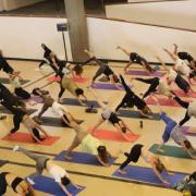 יוגה בהנחיית דליה קרייד, יום היוגה הבינלאומי, "הריבוע החי", מוזיאון תל אביב לאמנויות; "אוצרת: רותי דירקטור, צילום: עידו פדהצור